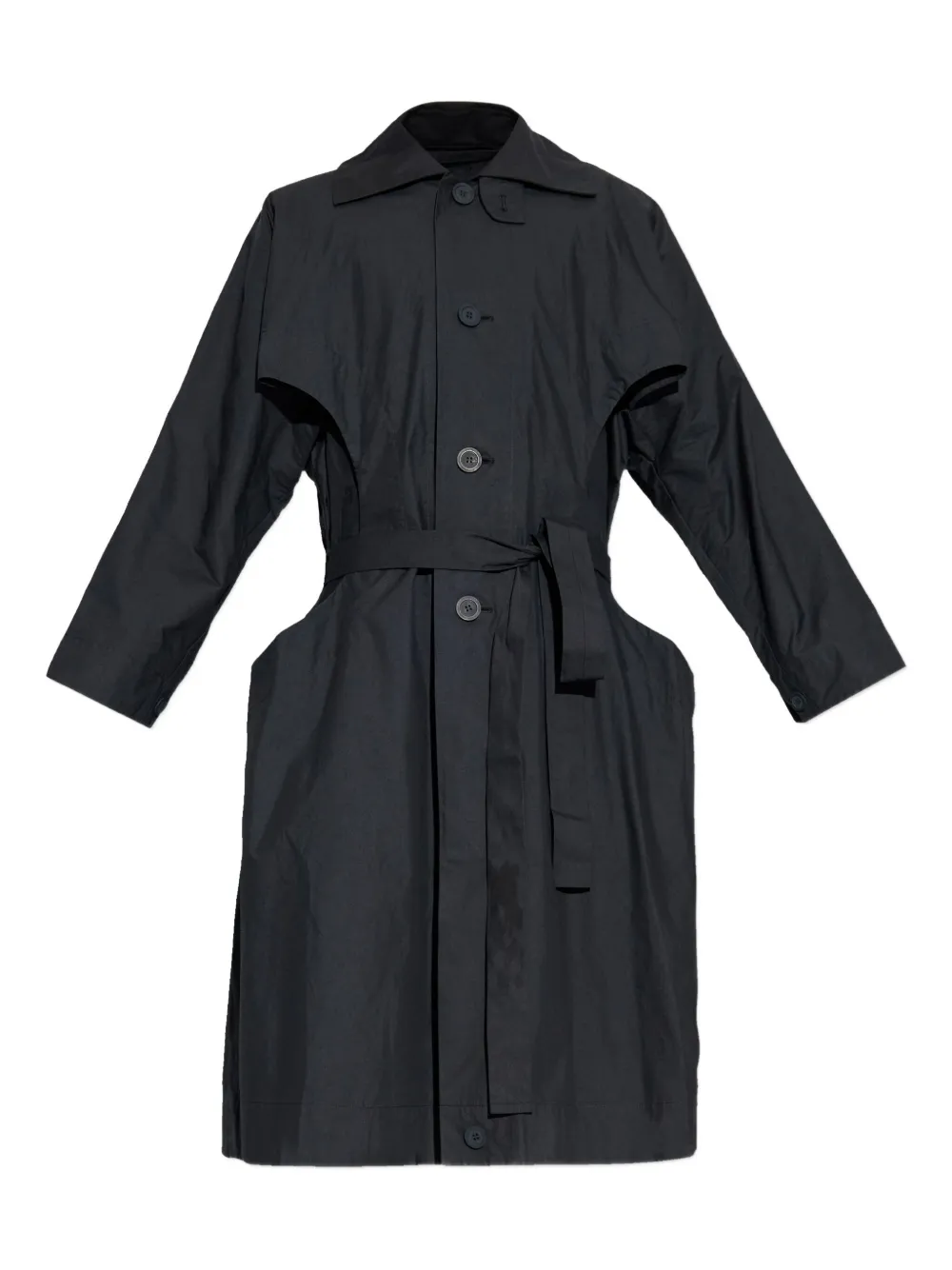 Homme Plissé Issey Miyake Cavity belted buttoned coat | Black | Image 1