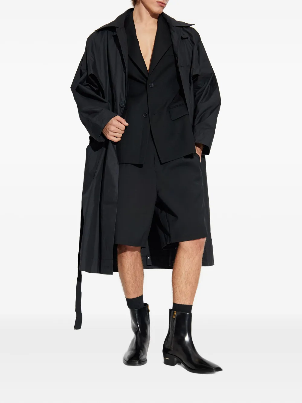 Homme Plissé Issey Miyake Cavity belted buttoned coat | Trench Coats  | Image 2