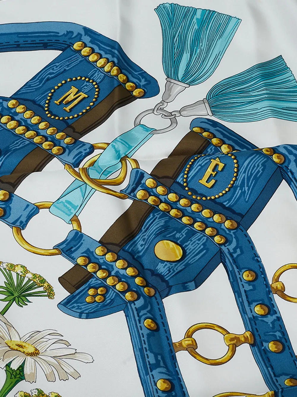 Pre-owned Hermes 2000-2025 Aux Champs Silk Scarf Scarves In White