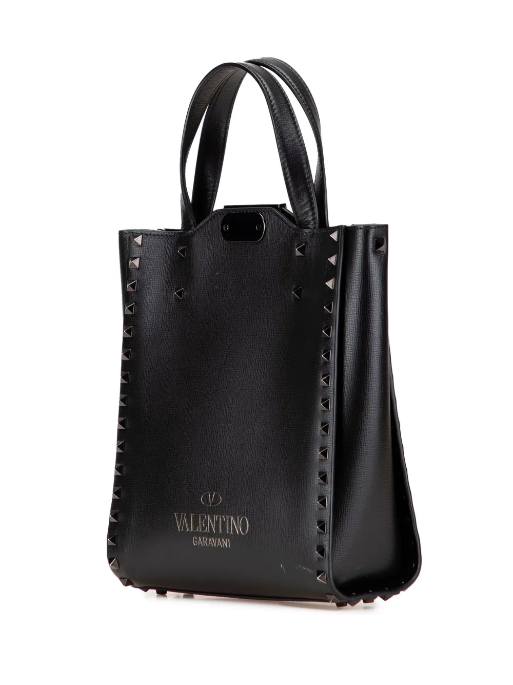 Pre-owned Valentino Garavani 2018-2025 Small Leather Rockstud Tote Satchel In Black