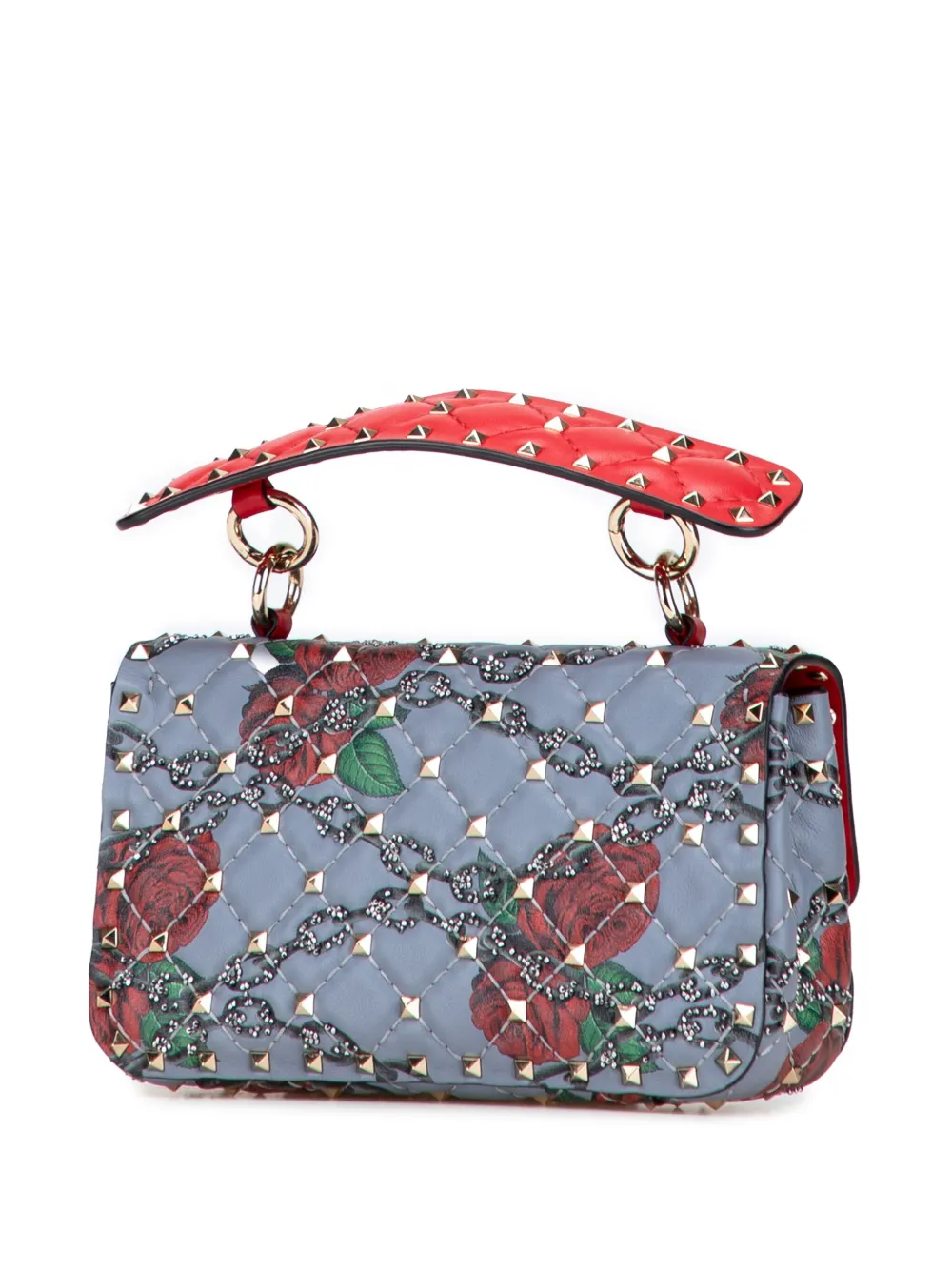 Pre-owned Valentino Garavani 2000-2017 Small Nappa Roses And Chains Rockstud Spike Satchel In Blue