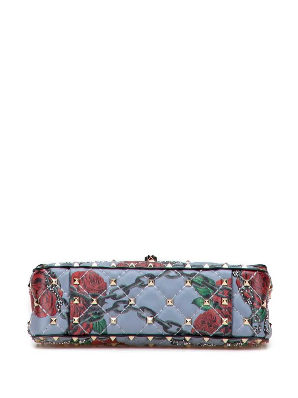Pre-owned Valentino Garavani 2000-2017 Small Nappa Roses And Chains Rockstud Spike Satchel In Blue
