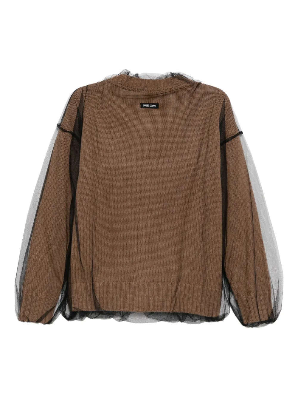 Msgm Tulle-overlay Cardigan In Brown