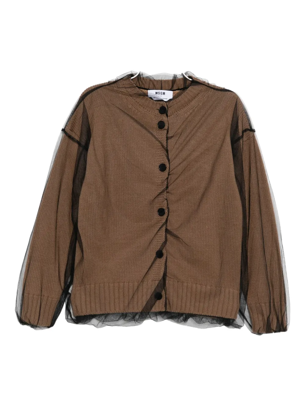 Msgm Tulle-overlay Cardigan In Brown