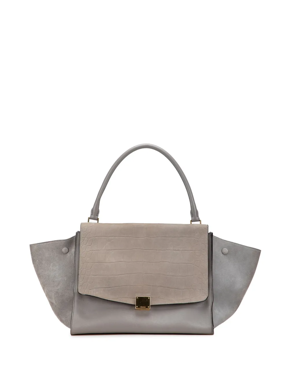 Celine Pre-Owned 2012 Large Croc Embossed Nubuck and Calfskin Trapeze Celine Pre-Owned 2012 Large Croc Embossed Nubuck and Calfskin Trapeze