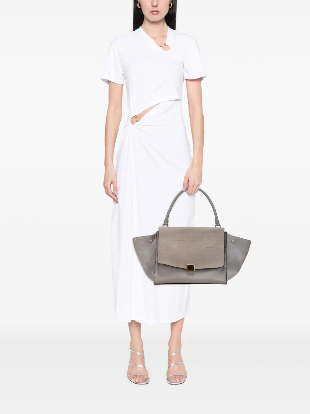 Celine Pre-Owned 2012 Large Croc Embossed Nubuck and Calfskin Trapeze satchel | Pre-Owned | Image 2