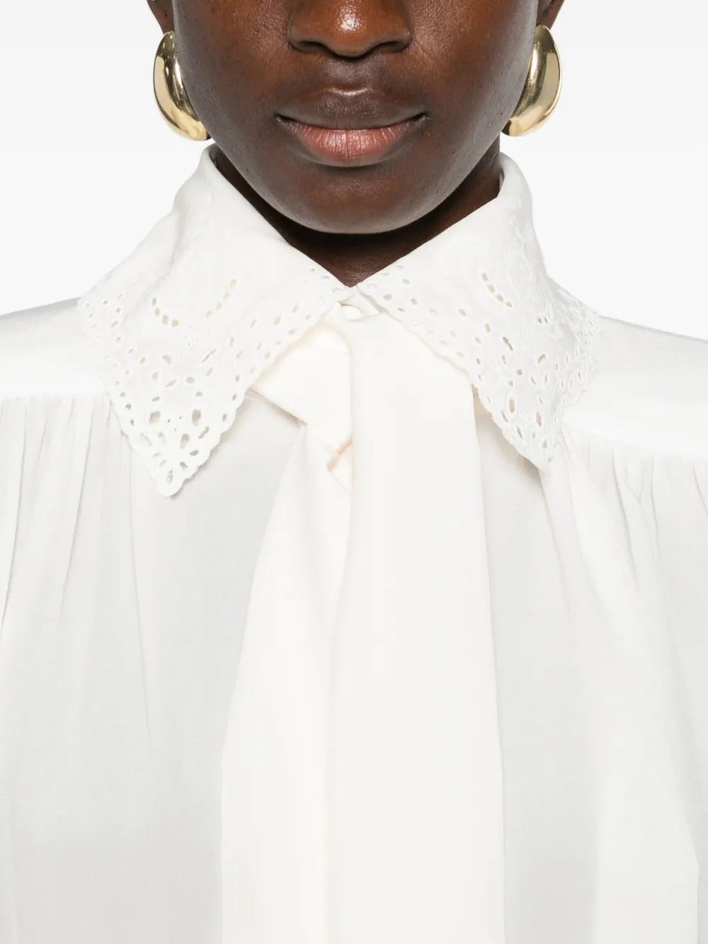 Chloé Blouse met kanten kraag Beige