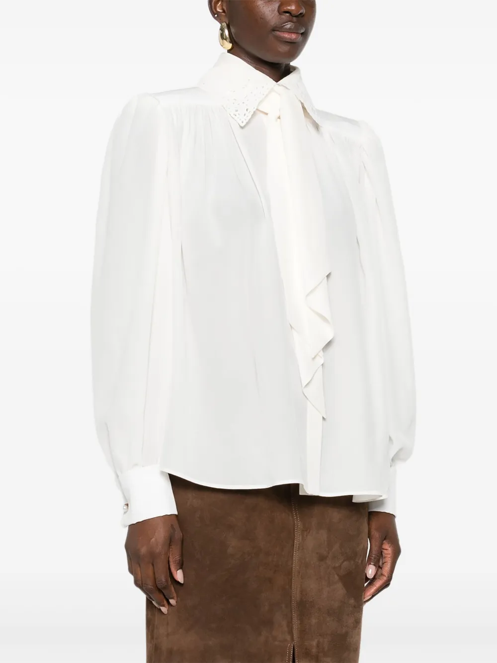 Chloé Blouse met kanten kraag Beige
