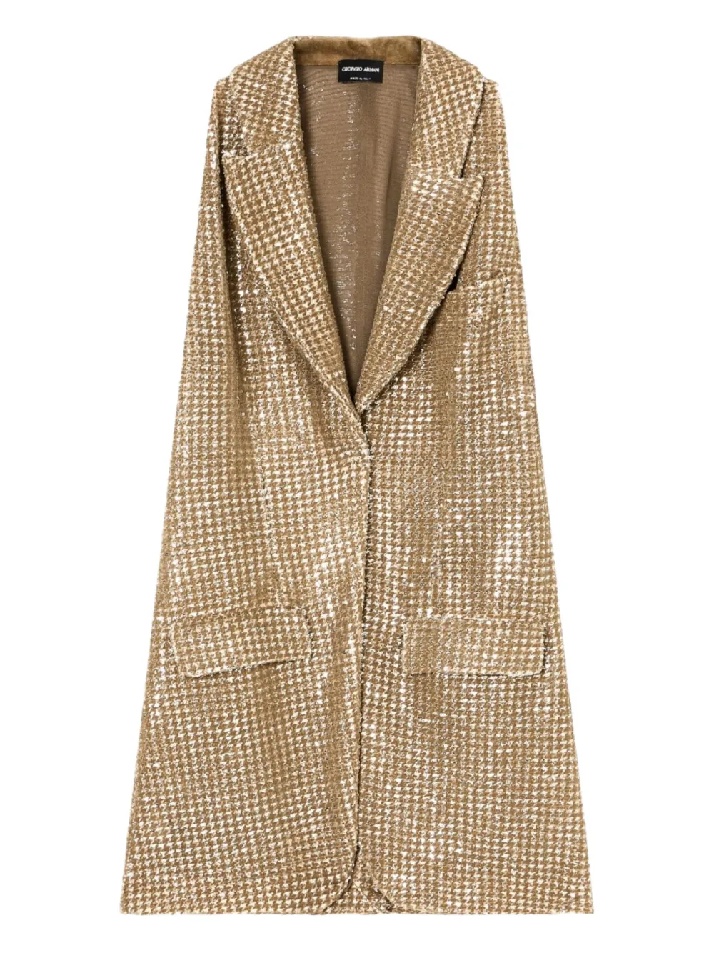 Giorgio Armani Long Jersey Waistcoat With A Flocked Print And Sequins In Brown