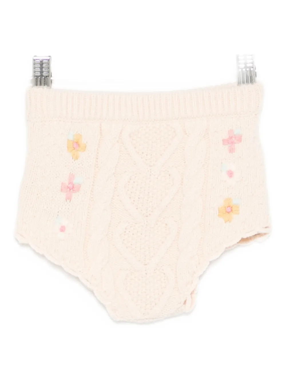 Louise Misha Cable-knit Floral-embroidered Shorts In Multi