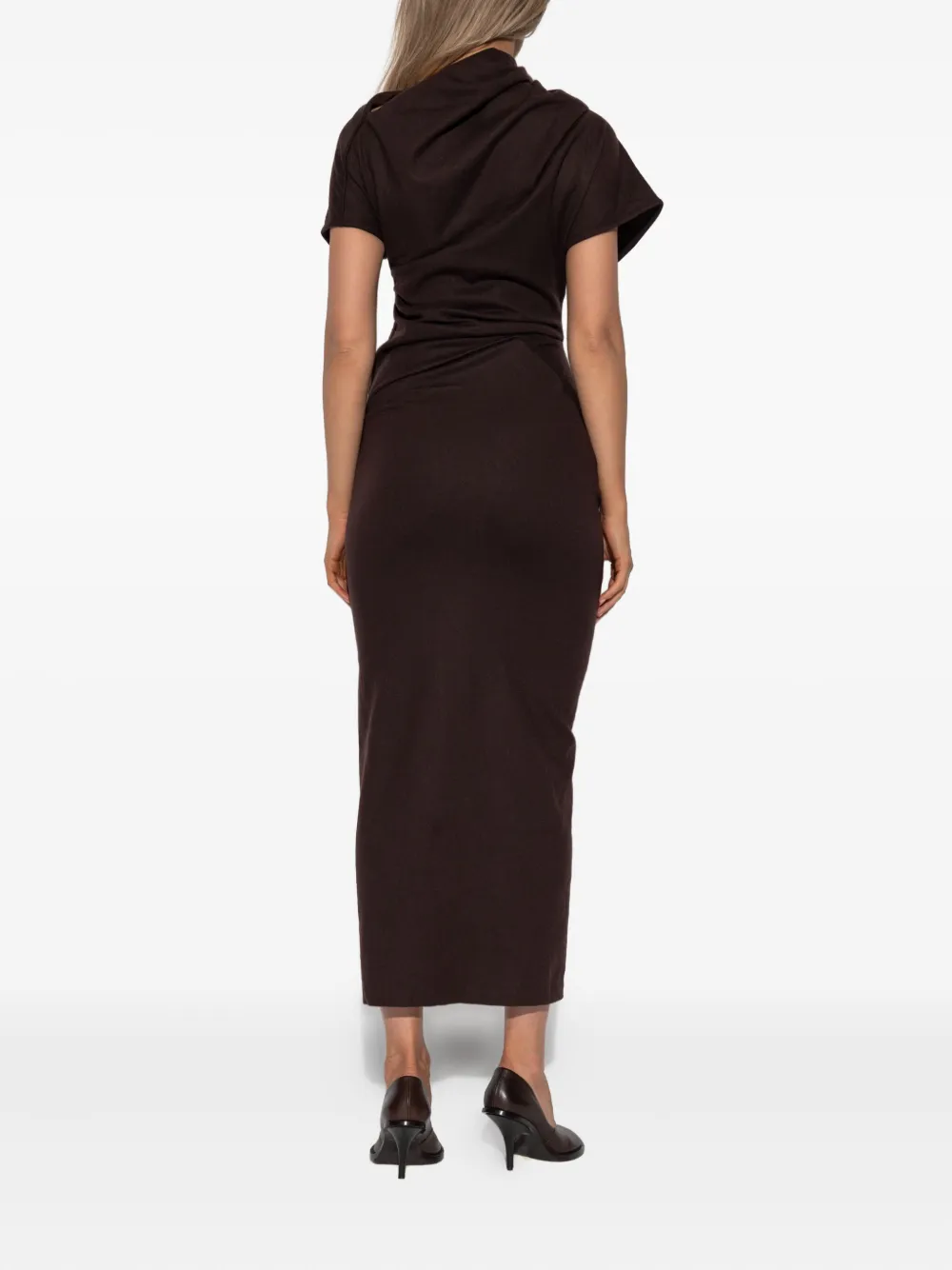 Entire Studios Draped Split Midi Dress In Brown