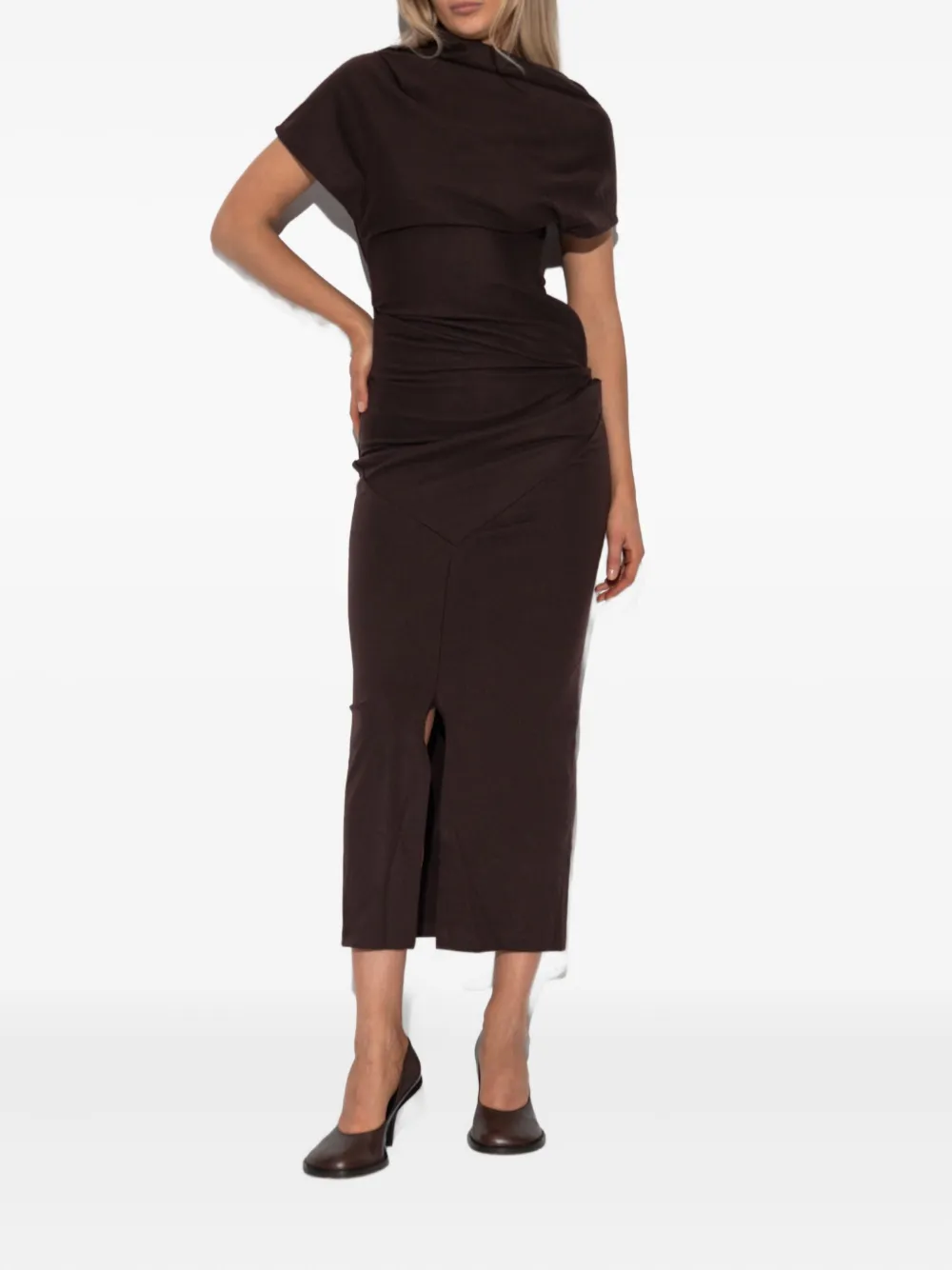 Entire Studios Draped Split Midi Dress In Brown