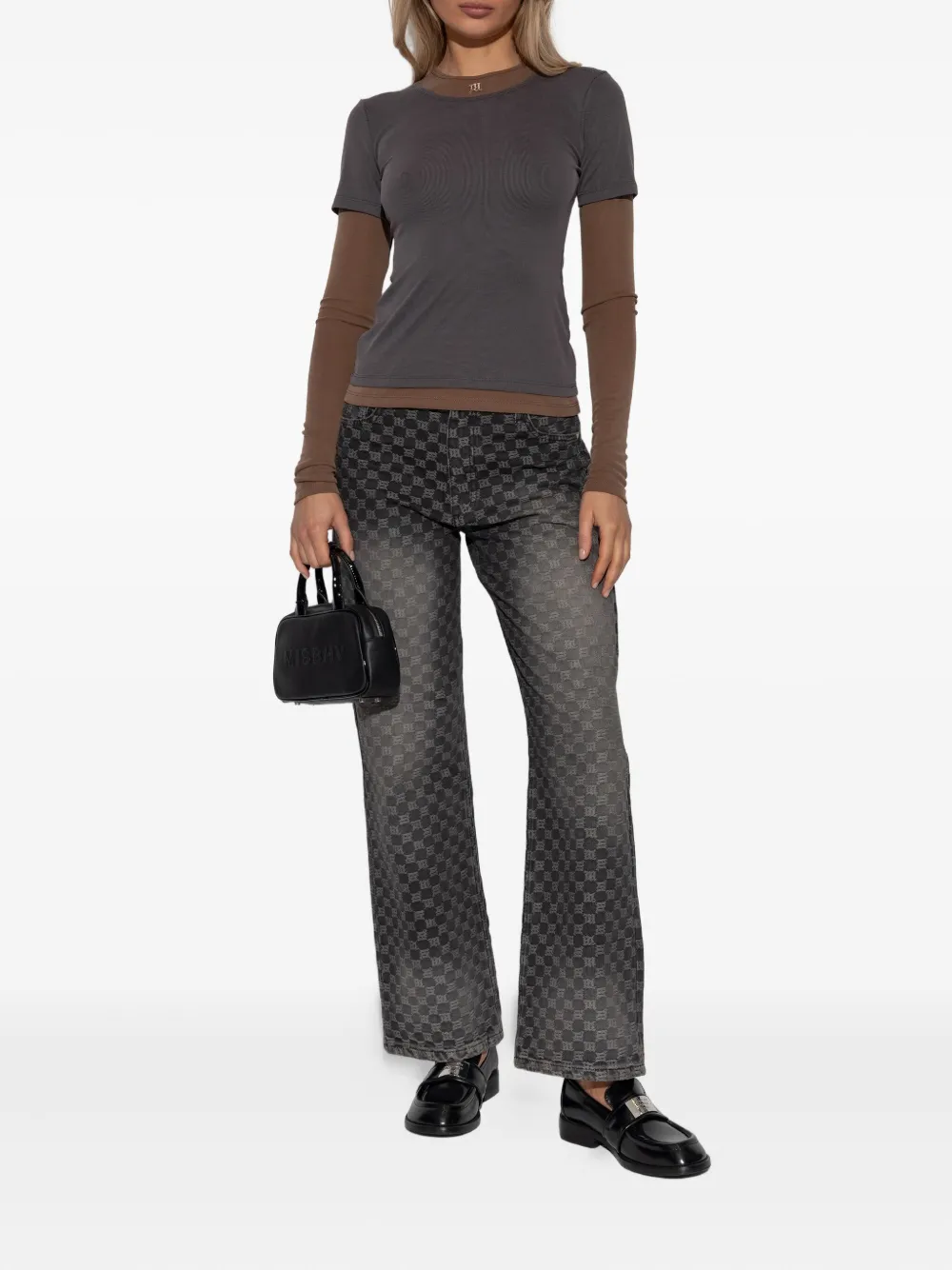 Misbhv Double-layer Color-block T-shirt In Brown