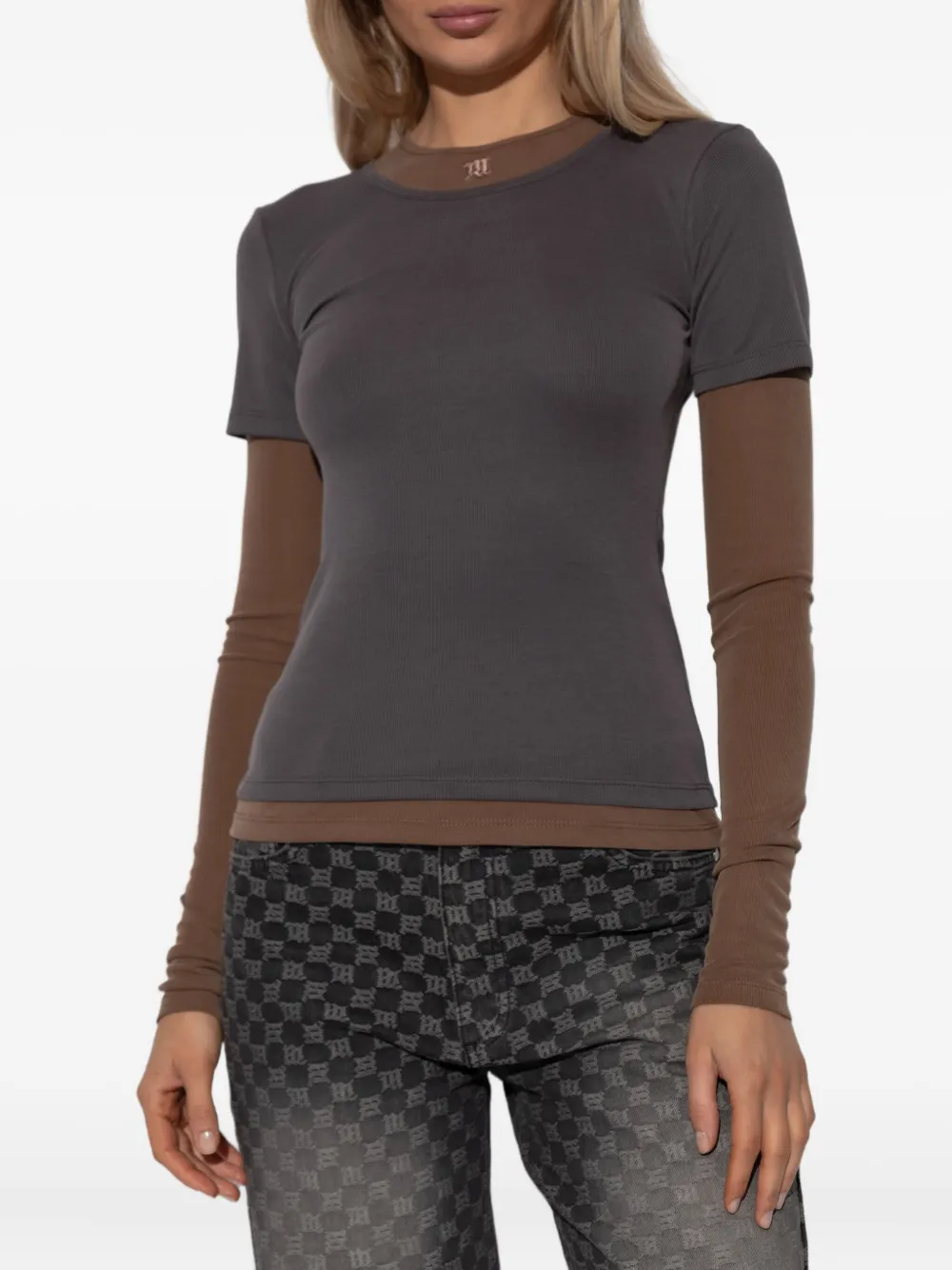 Misbhv Double-layer Color-block T-shirt In Brown