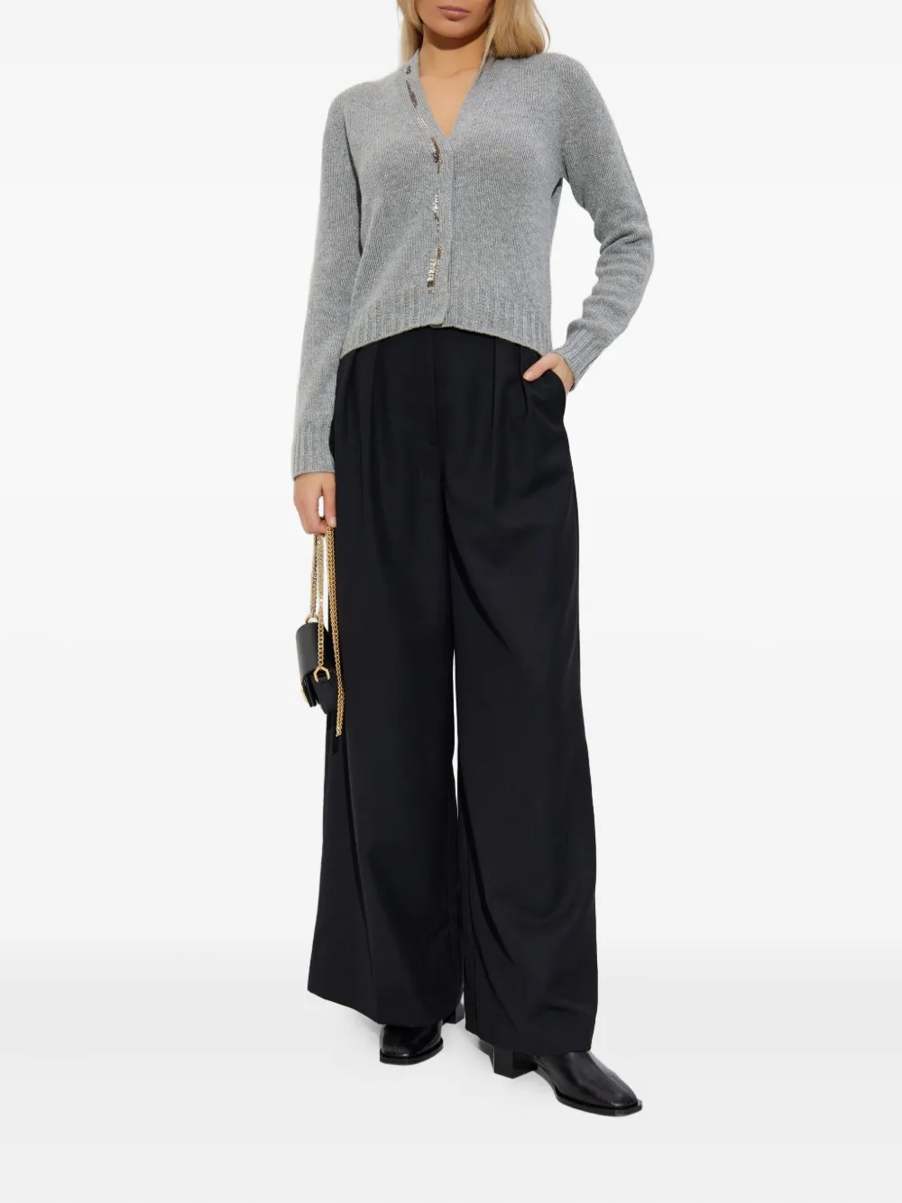 Fabiana Filippi Crystal-embellished Knit Cardigan In Gray