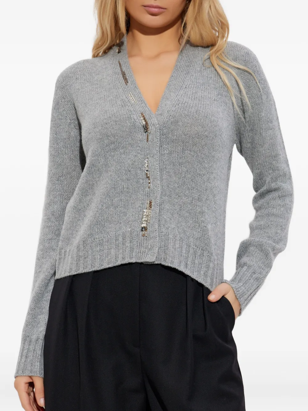 Fabiana Filippi Crystal-embellished Knit Cardigan In Gray