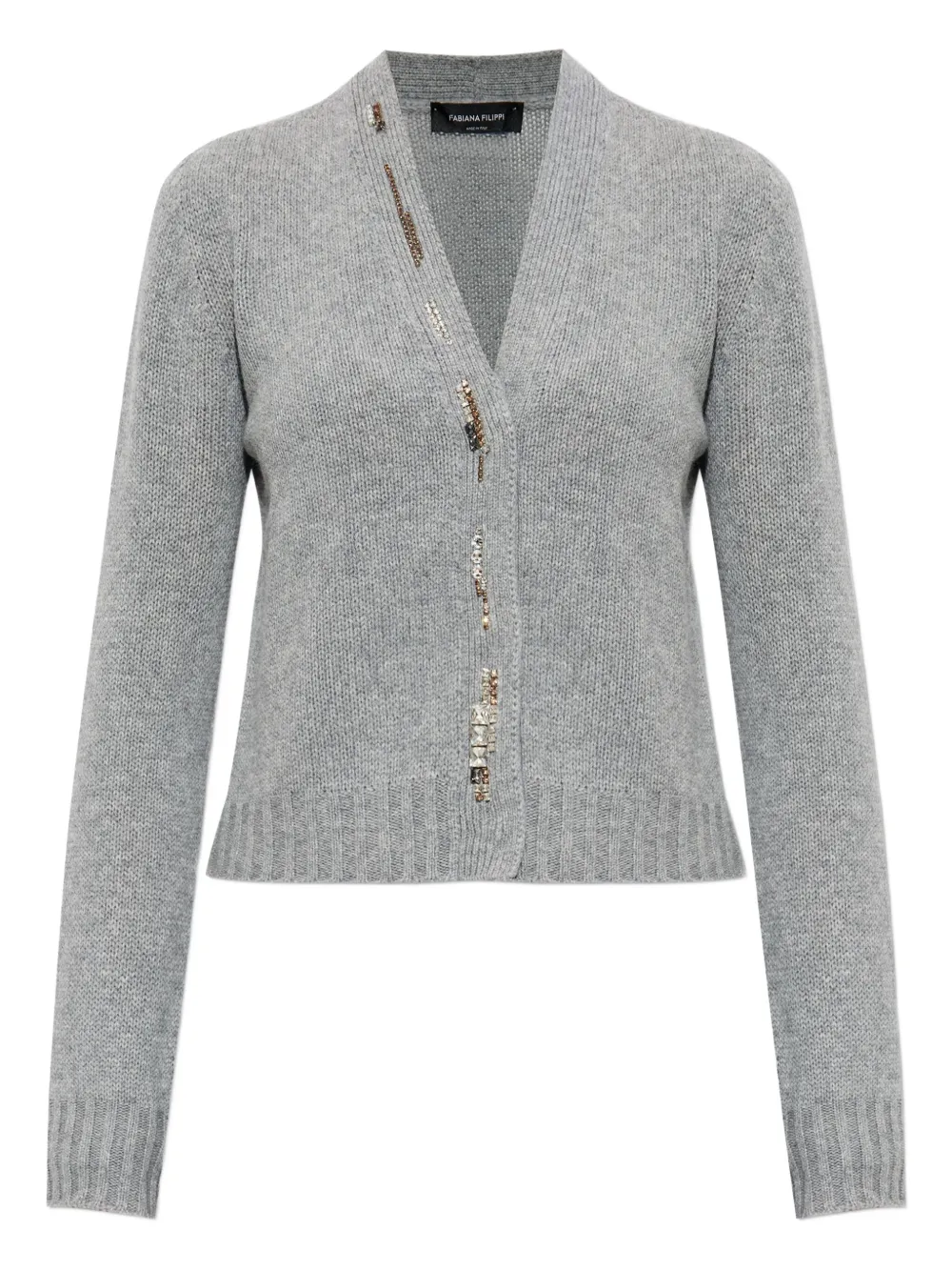 Fabiana Filippi Crystal-embellished Knit Cardigan In Gray