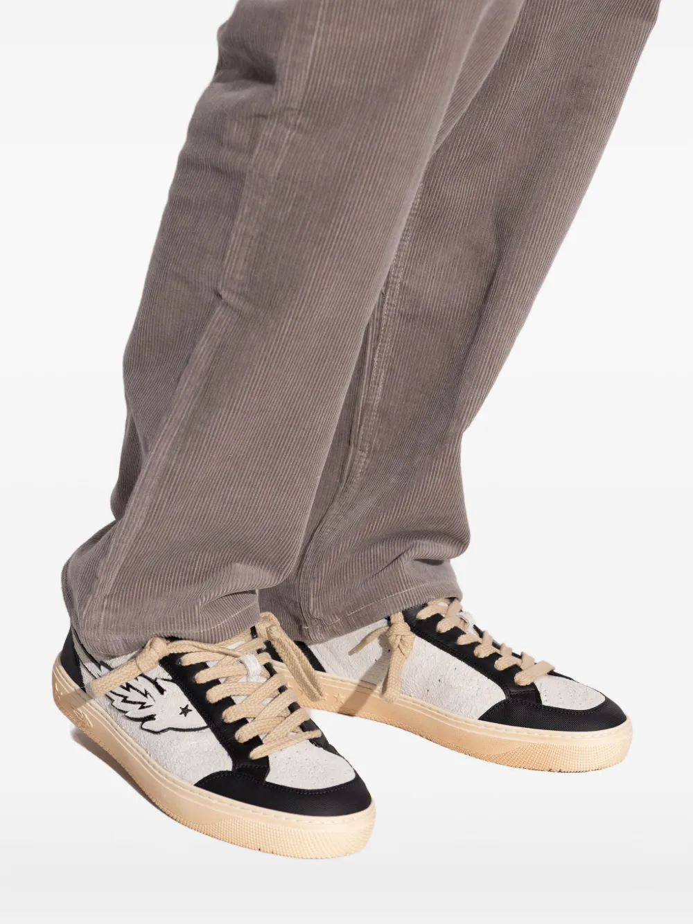 Enterprise Japan appliqué lace-up sneakers Beige