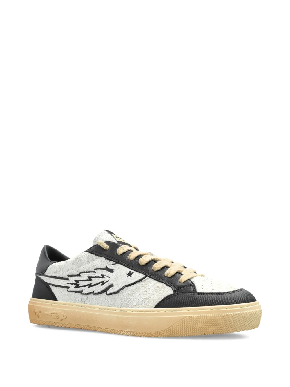 Enterprise Japan appliqué lace-up sneakers Beige