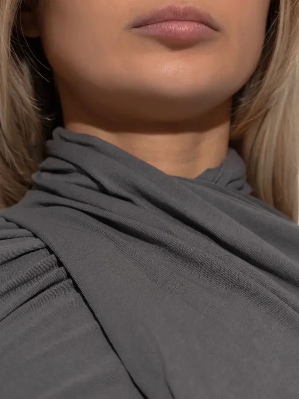 lipstick on grey dress Life in Gray Dress