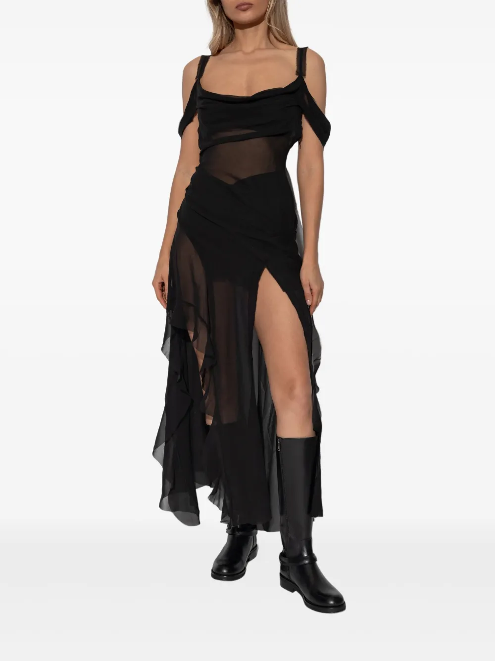 MISBHV Gabrielle maxi-jurk met ruches Zwart