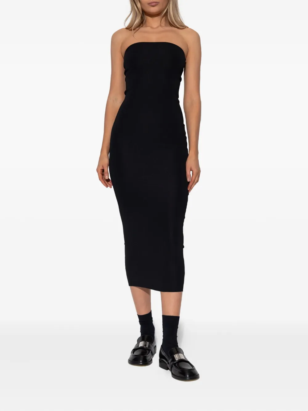 ENTIRE STUDIOS strapless ribbed midi dress - Zwart