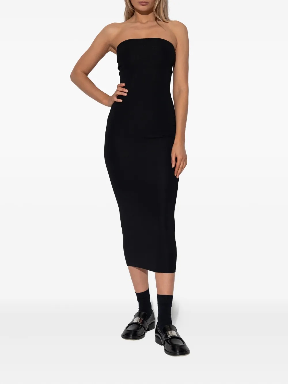 Entire Studios Strapless Ribbed Midi Dress In Black