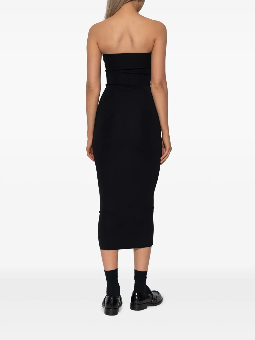ENTIRE STUDIOS Strapless geribbelde midi-jurk Zwart