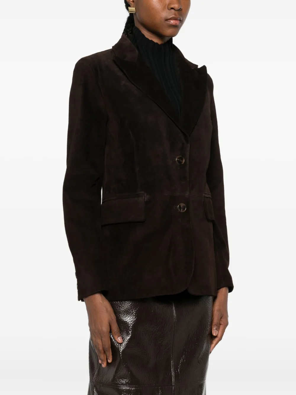 Vicolo Buttoned Leather Jacket In Brown