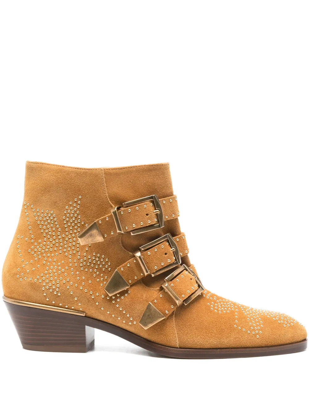 Chloé Susan Buckled Studded Suede Ankle Boots In Brown