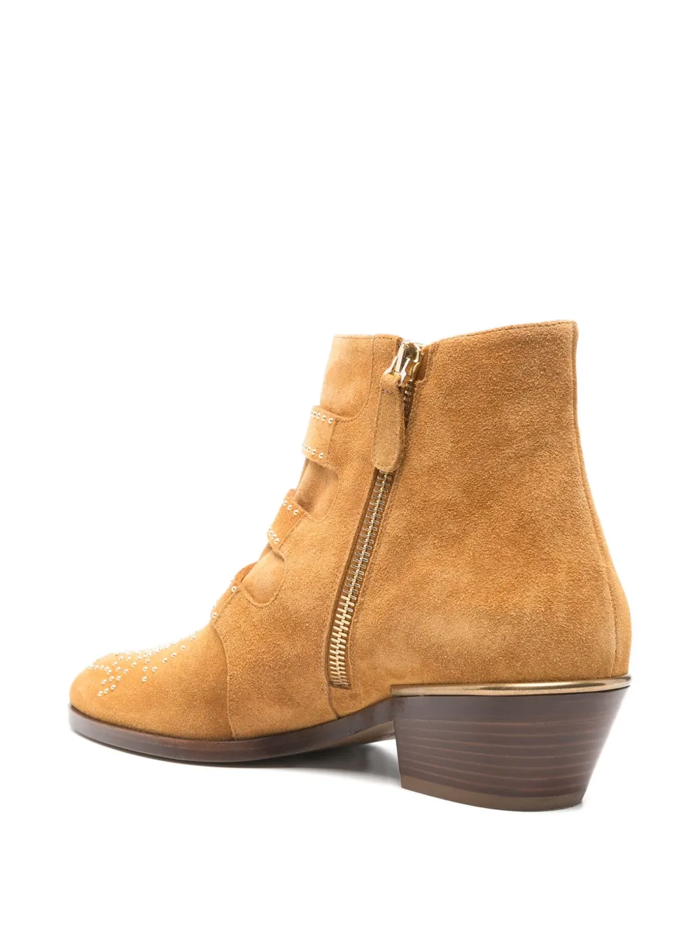 Chloé Susan Buckled Studded Suede Ankle Boots In Brown