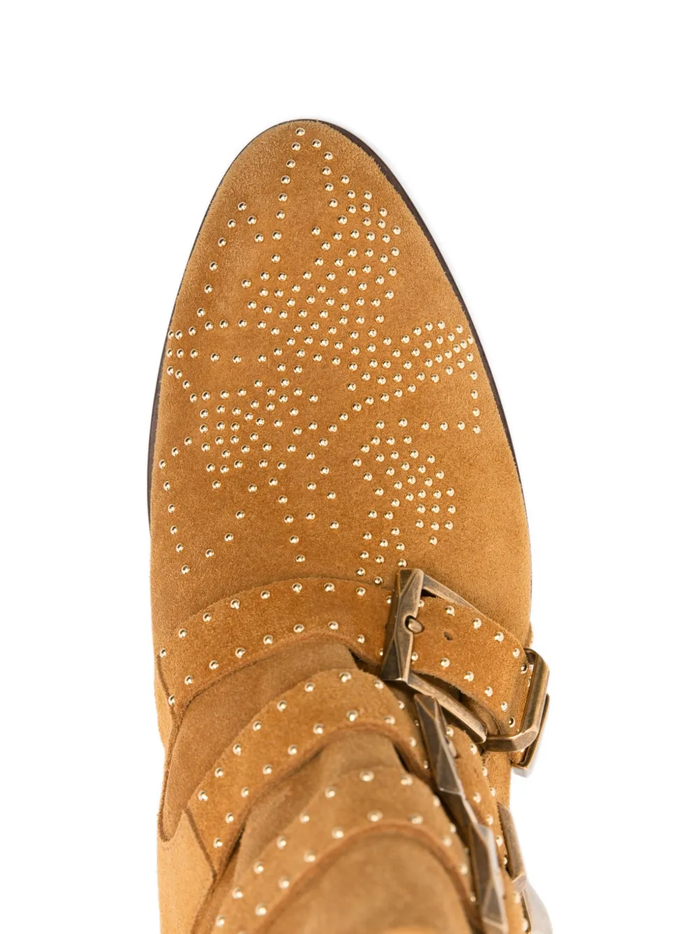 Chloé Susan Buckled Studded Suede Ankle Boots In Brown