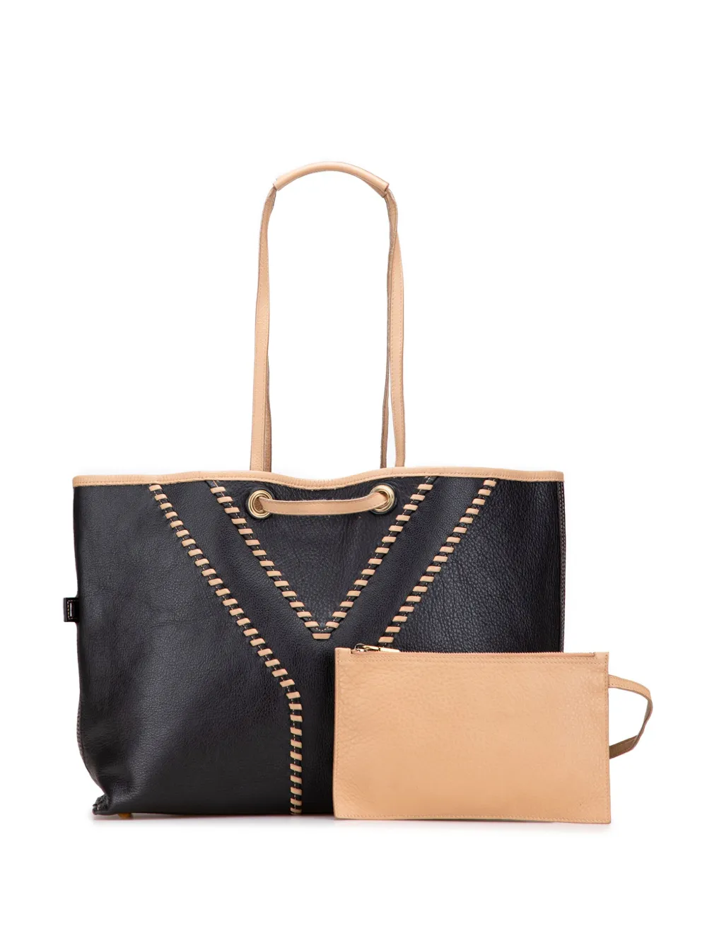 Pre-owned Saint Laurent 2000-2012 Leather Reversible Neo Double Tote Bag In Brown