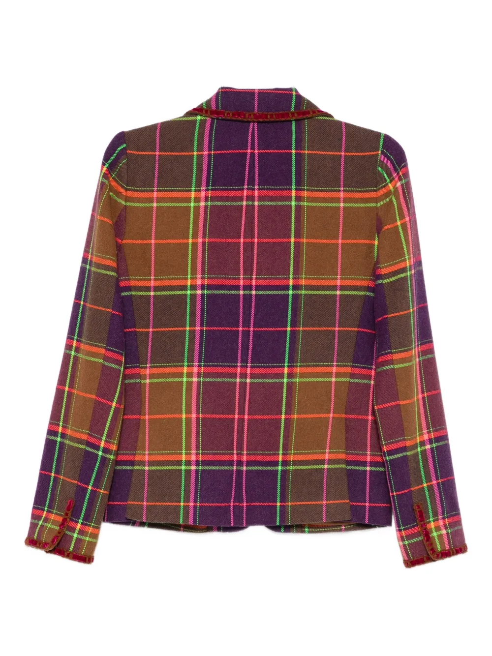 Anna Sui Caramel And Magenta Plaid Ribbon Jacket In Multi