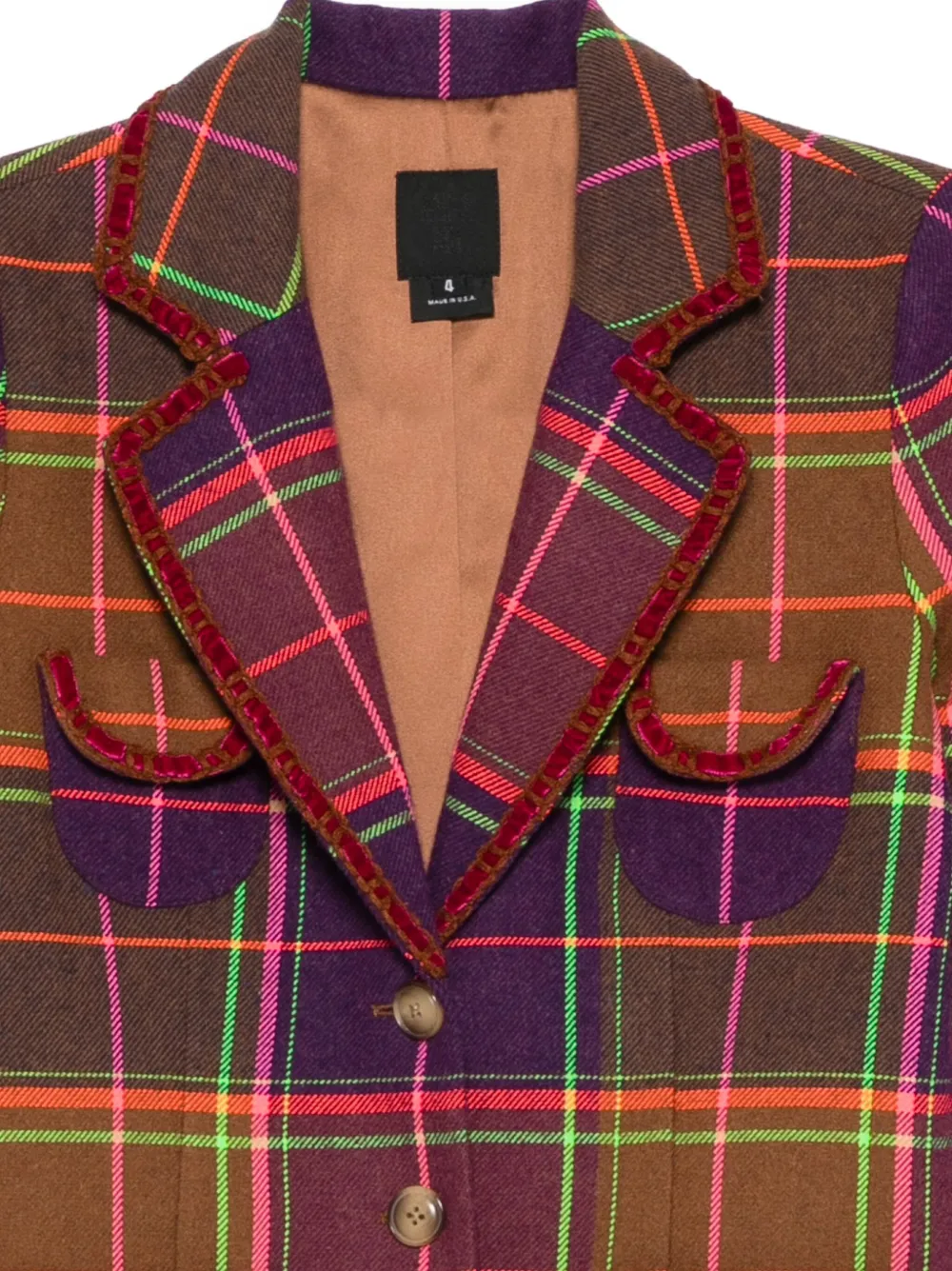  Anna Sui Plaid Jacket - Brown 