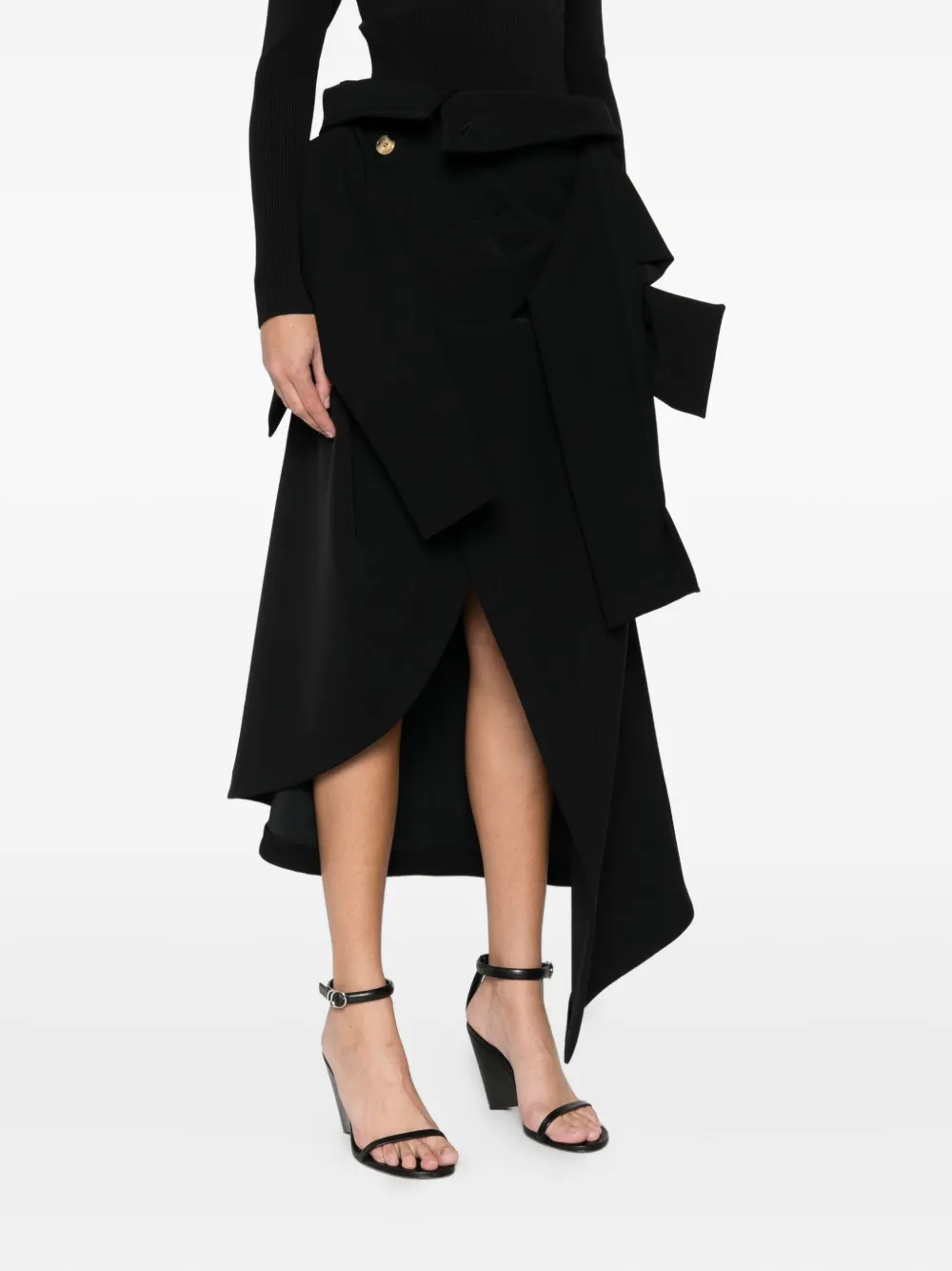 A.w.a.k.e. Button-fastening Draped Skirt In Black
