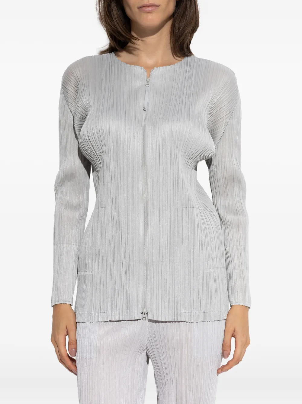 Pleats Please Issey Miyake Monthly Colors: September plissé jack met rits Grijs