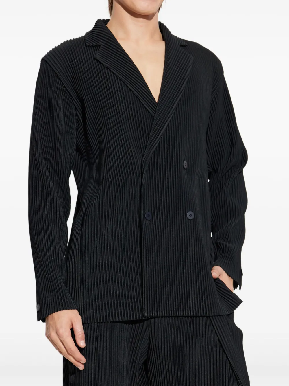 Homme Plissé Issey Miyake Plissé blazer met dubbele rij knopen Zwart
