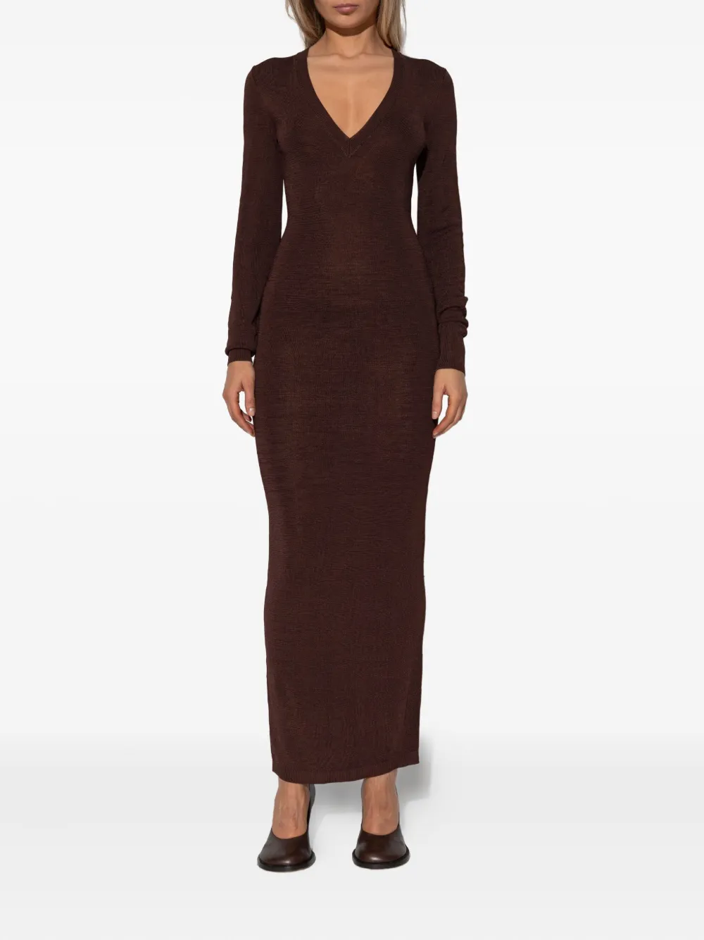 ENTIRE STUDIOS v-neck long-sleeve midi dress - Bruin