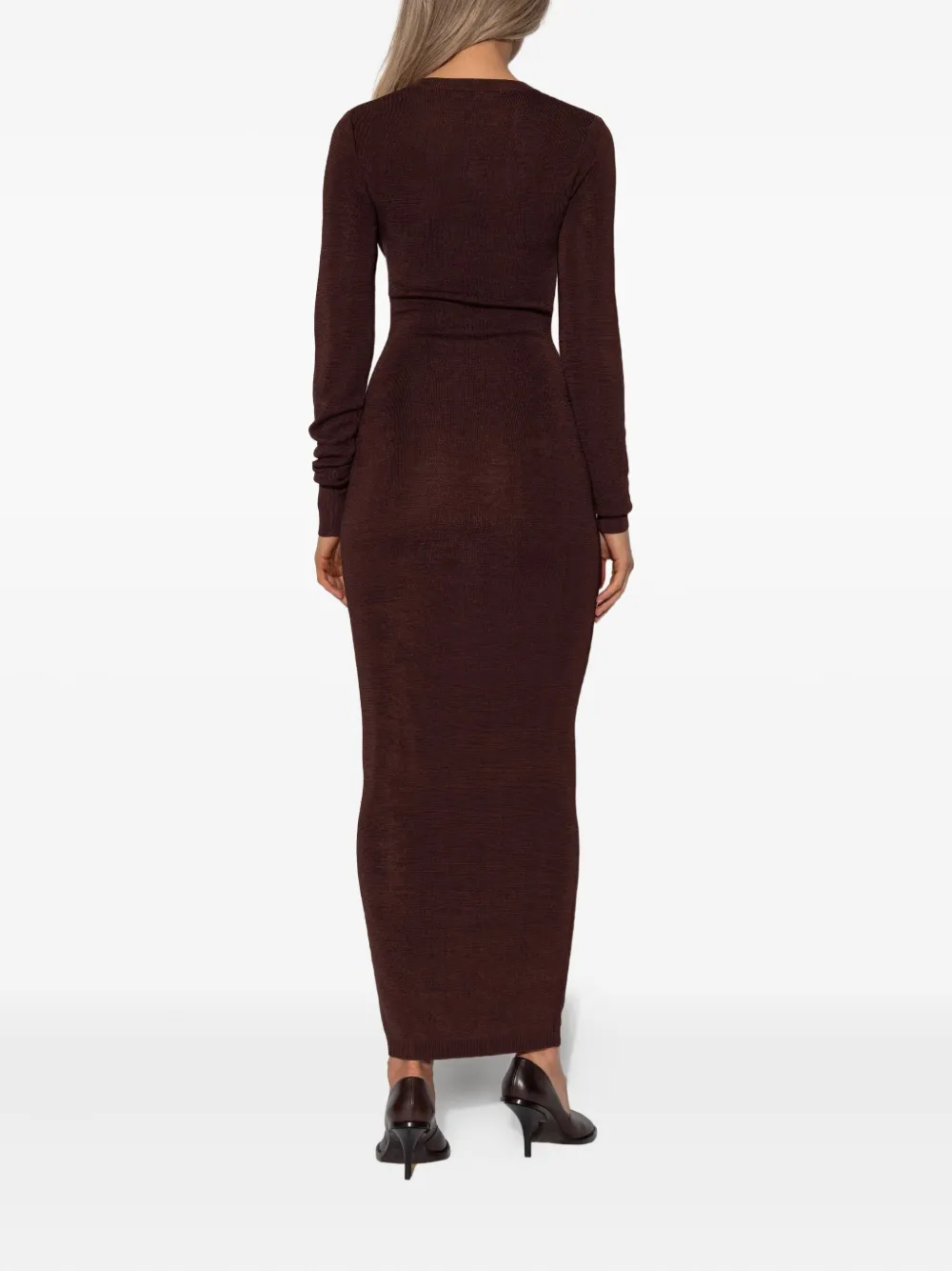 Entire Studios V-neck Long-sleeve Midi Dress In Brown