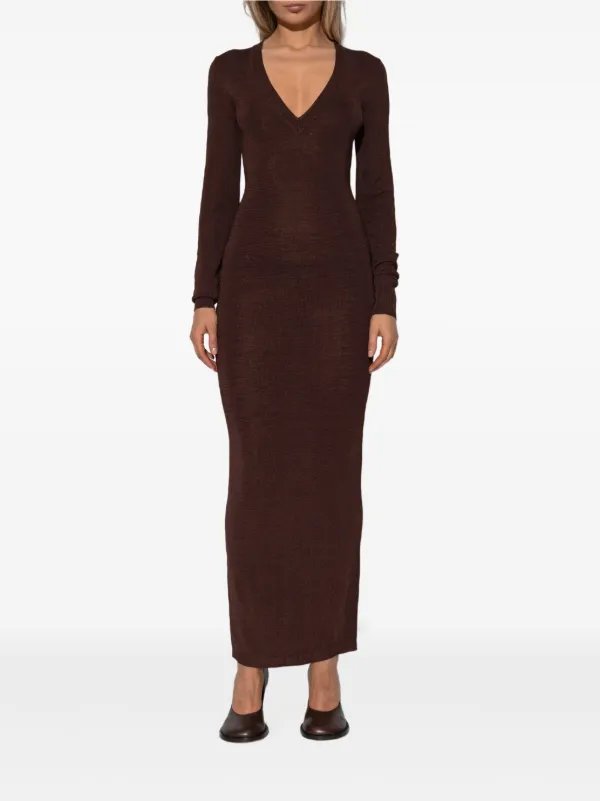 ENTIRE STUDIOS v-neck long-sleeve Midi Dress | Brown | FARFETCH JO