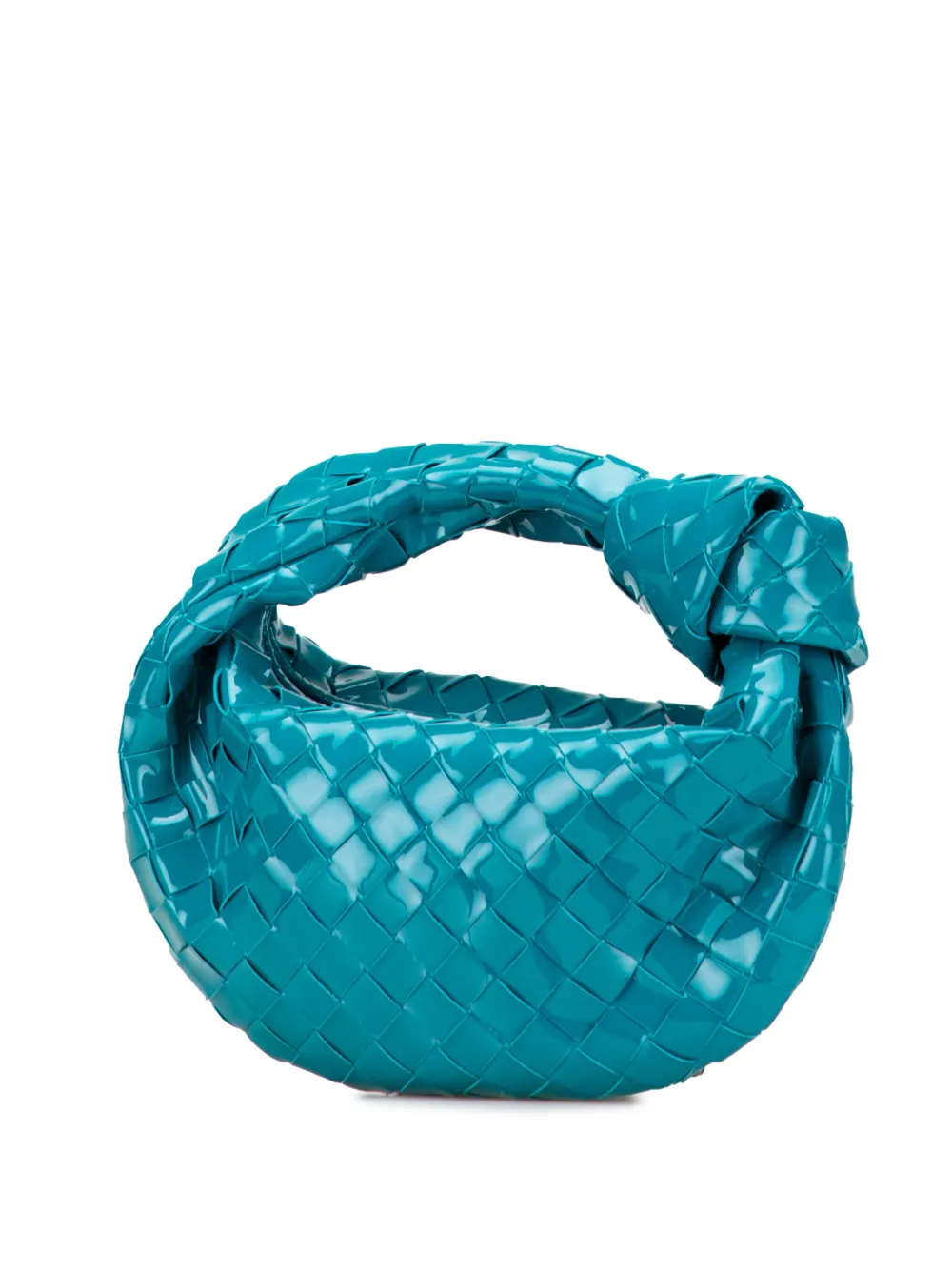 Pre-owned Bottega Veneta 2012-2025 Mini Patent Intrecciato Jodie Hobo Bag In Blue