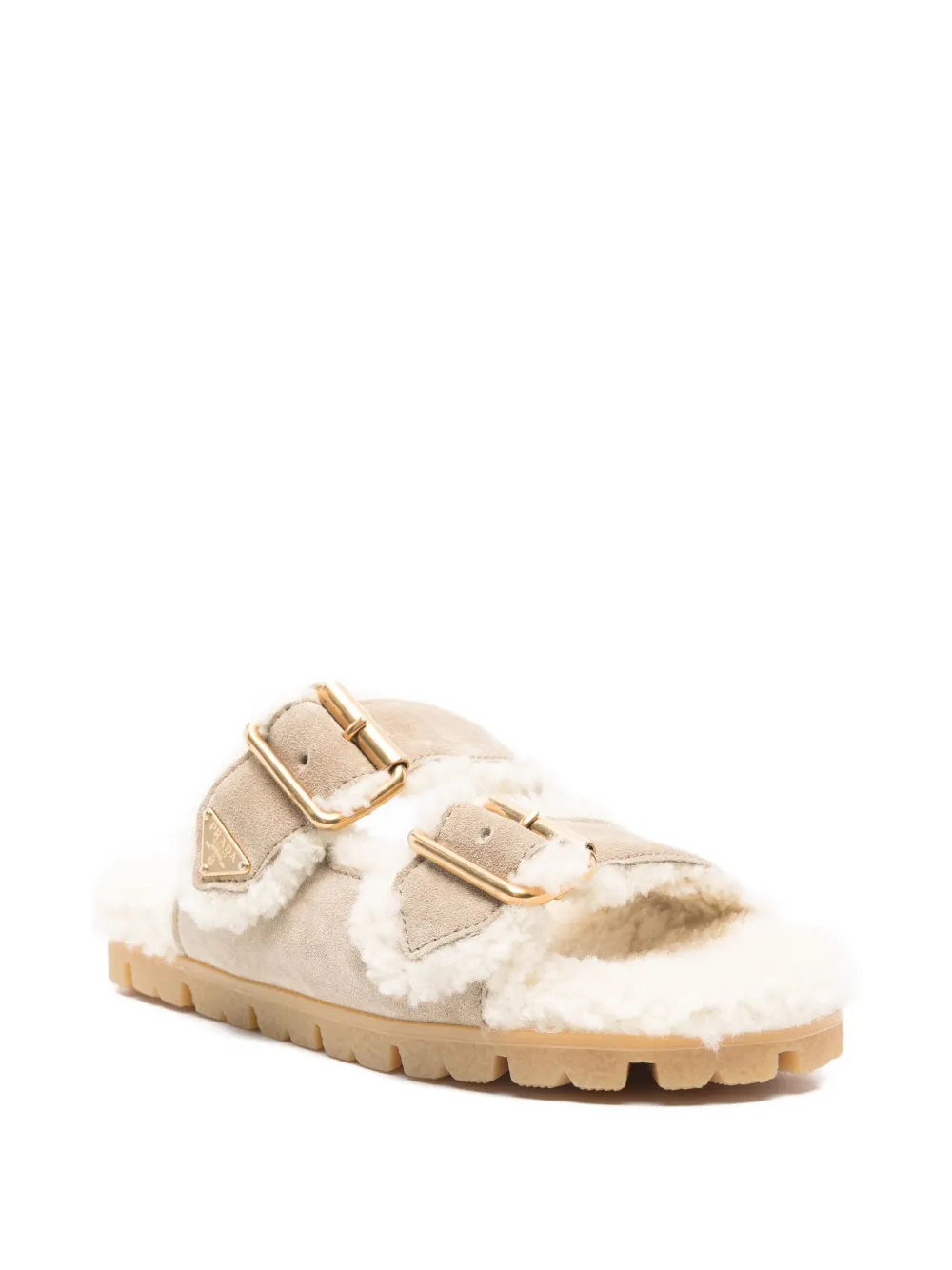 Prada shearling-trim slippers Beige