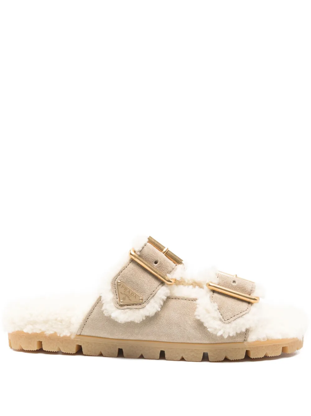 Prada shearling-trim slippers Beige