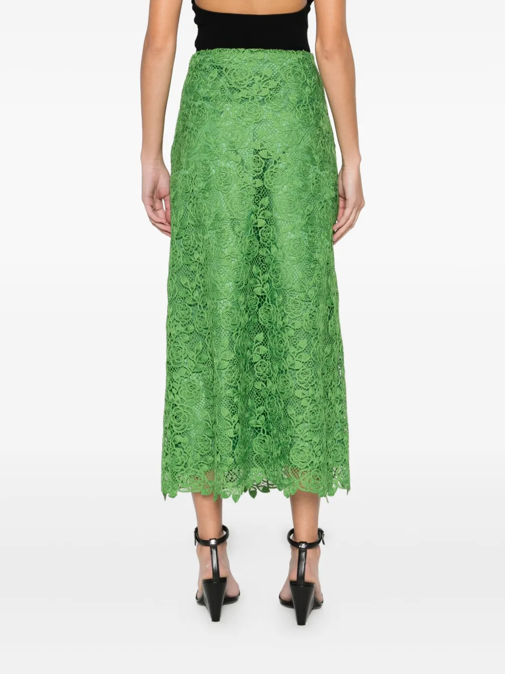 Anna Sui Floral Lace Skirt In Green