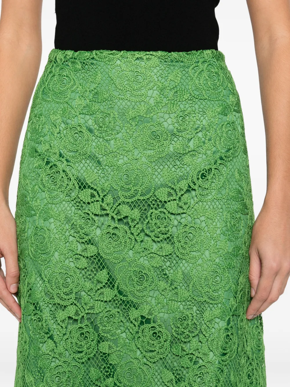 Anna Sui Floral Lace Skirt In Green