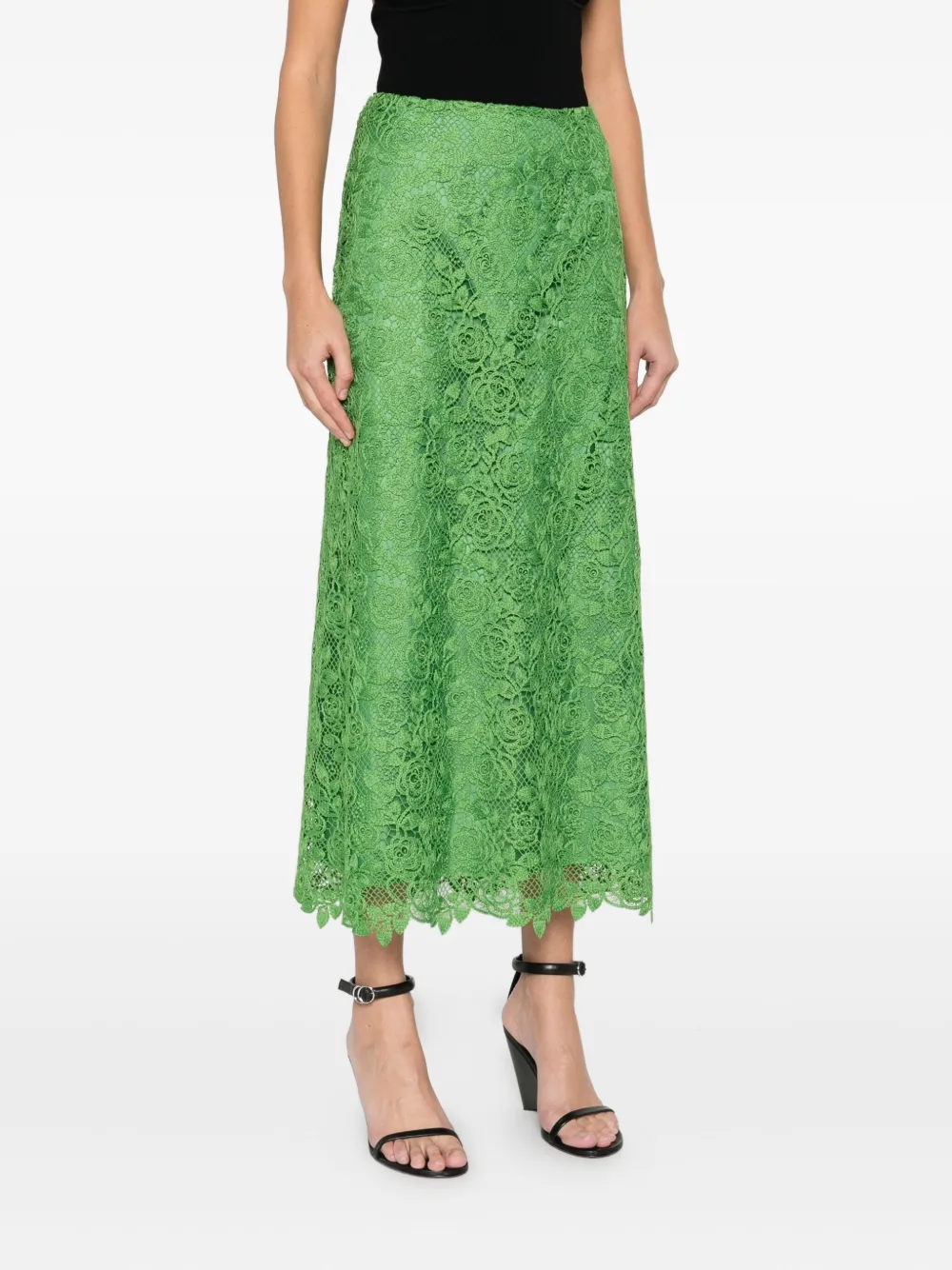Anna Sui Floral Lace Skirt In Green