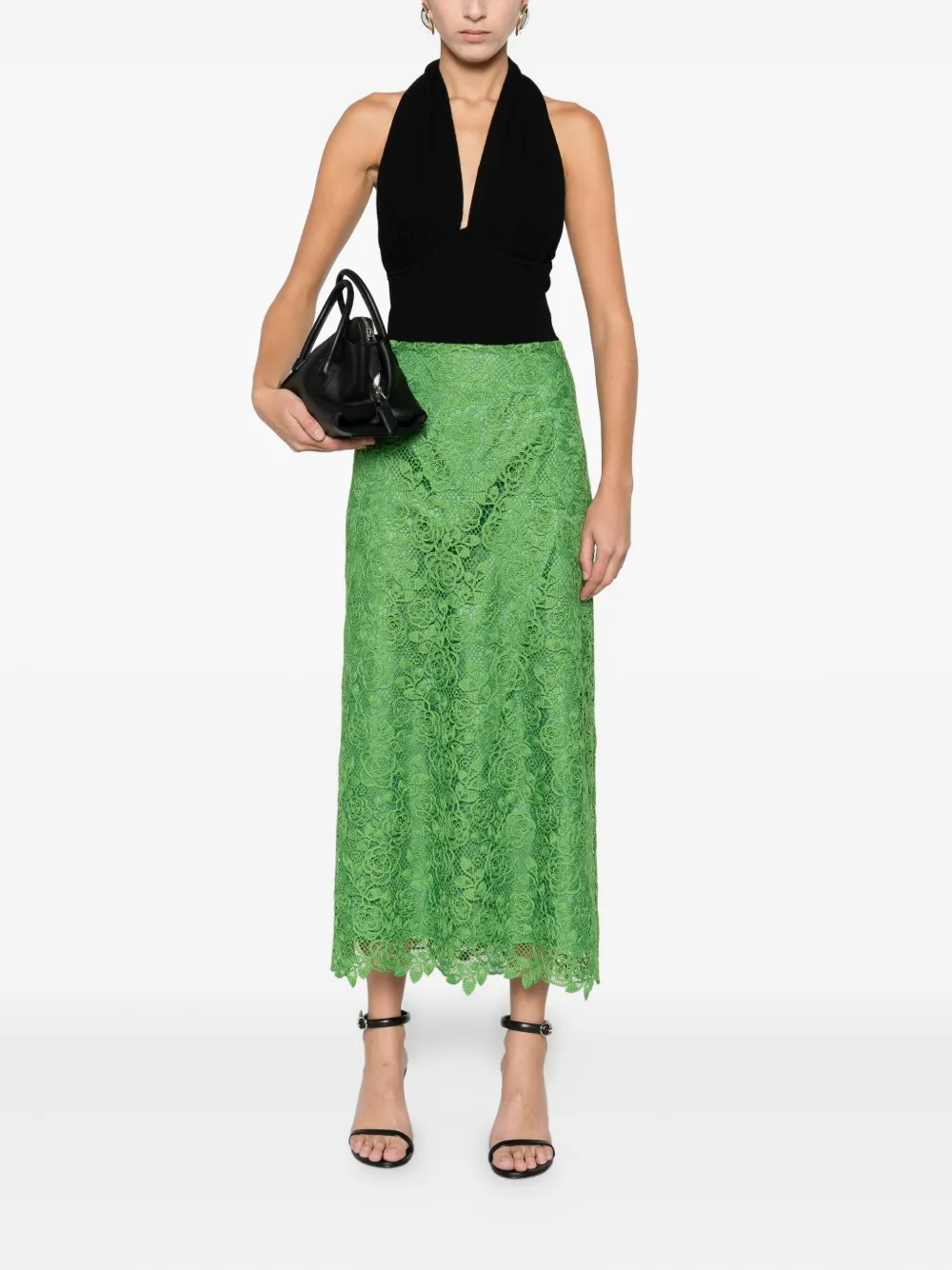 Anna Sui Floral Lace Skirt In Green