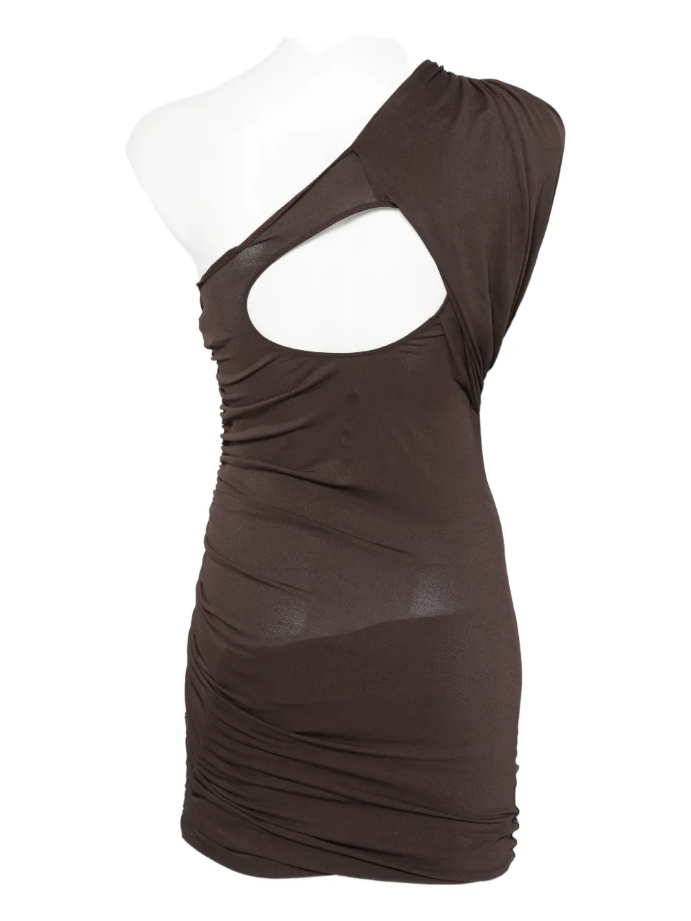 Rick Owens One-shoulder Ruched Dress In Brown