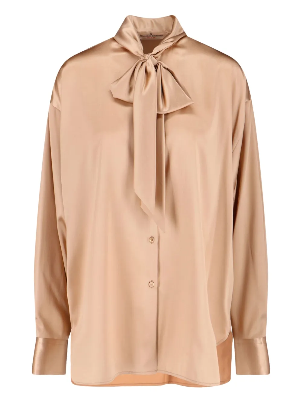 Ermanno Scervino Satin Long Sleeve Top With Bow Detail In Neutral